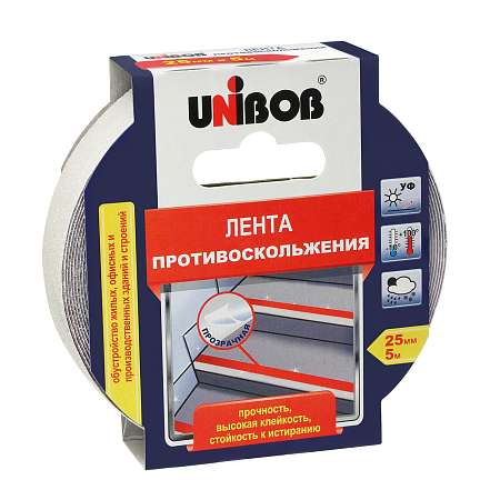 Лента противоскользящая  25ммх5м прозрачн.Unibob арт 54804